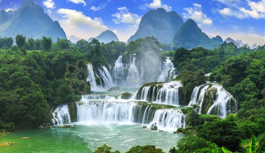 Waterfall clean tourist blue flow asian