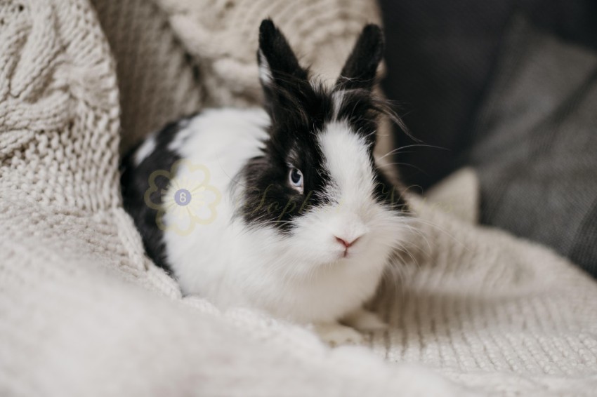 Cute black white rabbit knit blanket