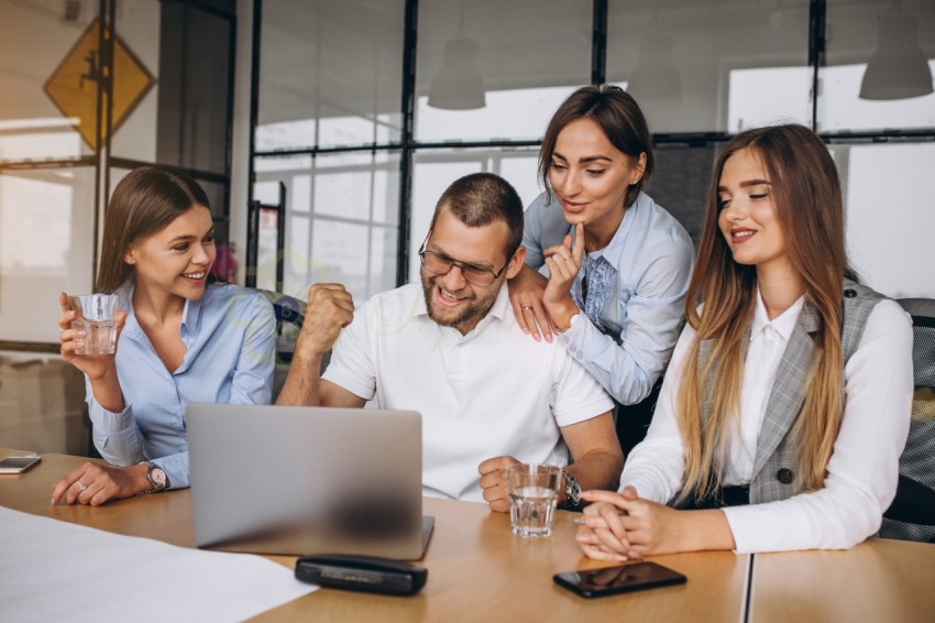 Group of people working out business plan in an office