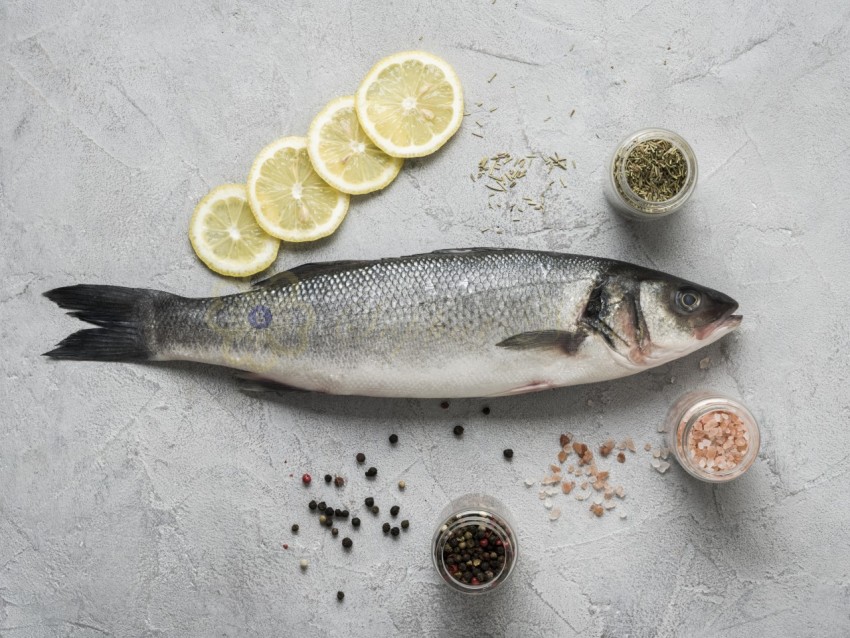 Flat lay fish with lemon spices