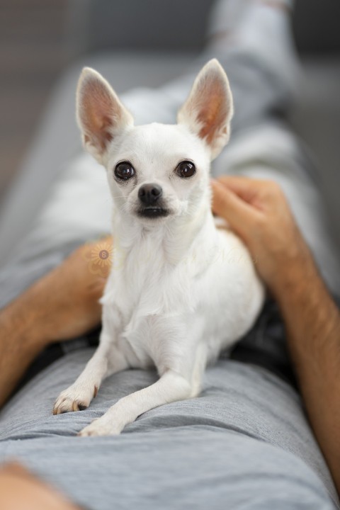 View adorable chihuahua dog spending time with male owner home